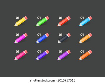 Color crayons with digits. Inforgaphic vector bullets template