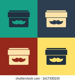 Color Cream or lotion cosmetic jar icon isolated on color background. Body care products for men. Vintage style drawing. Vector Illustration