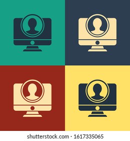 Color Create account screen icon isolated on color background. Vintage style drawing. Vector Illustration