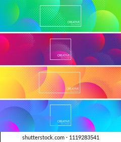 Color creative solutions banners with frame and abstract bubbles pattern. Vector illustration.
