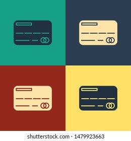 Color Credit card icon isolated on color background. Online payment. Cash withdrawal. Financial operations. Shopping sign. Vintage style drawing. Vector Illustration