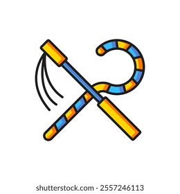 Color Crook and flail icon isolated on white background. Ancient Egypt symbol. Scepters of egypt. Flat filled outline style with shadow. Vector