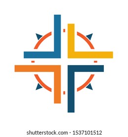 Color Cross icon with Compass. Vector illustration.
