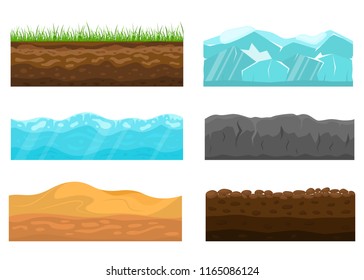 Color Cross Section of Ground Set Include of Soil, Grass, Rock, Turf and Desert. Vector illustration of Slice