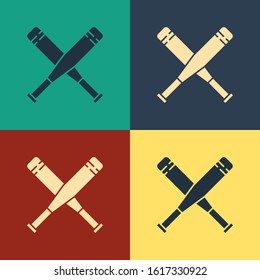 Color Crossed baseball bat icon isolated on color background. Vintage style drawing. Vector Illustration