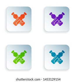 Color Crossed bottle of water icon isolated on white background. Soda aqua drink sign. Set icons in colorful square buttons. Vector Illustration
