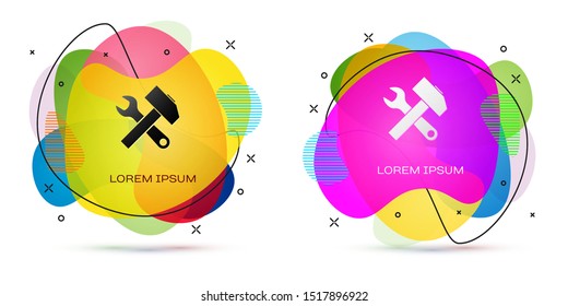 Color Crossed hammer and wrench icon isolated on white background. Hardware tools. Abstract banner with liquid shapes. Vector Illustration