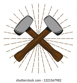 Color crossed hammers. Vector illustration.