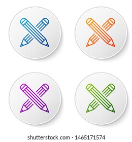 Color Crossed pencil icon isolated on white background. Education sign. Drawing and educational tools. School office symbol. Set icons in circle buttons. Vector Illustration