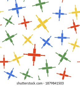 Color Crossed rolling pins icon isolated seamless pattern on white background. Kitchen utensils and equipment. Vector.