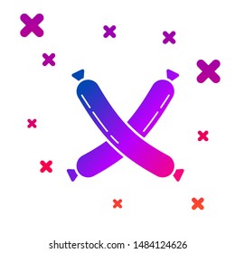 Color Crossed sausage icon isolated on white background. Grilled sausage and aroma sign. Gradient random dynamic shapes. Vector Illustration