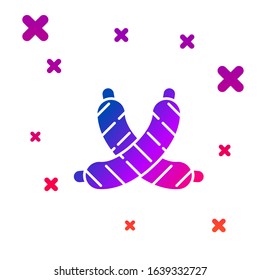 Color Crossed sausage icon isolated on white background. Grilled sausage and aroma sign. Gradient random dynamic shapes. Vector Illustration