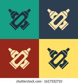 Color Crossed tube of toothpaste icon isolated on color background. Vintage style drawing. Vector Illustration