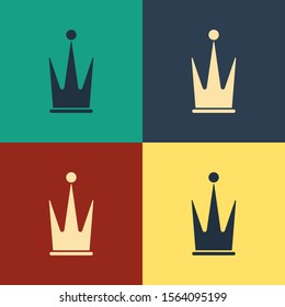 Color Crown icon isolated on color background. Vintage style drawing. Vector Illustration