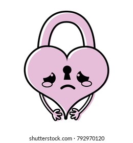color crying heart padlock kawaii personage