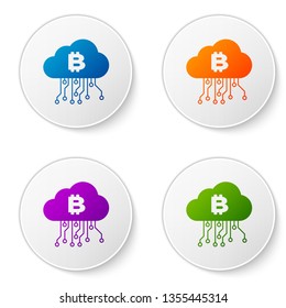 Color Cryptocurrency cloud mining icon isolated on white background. Blockchain technology, bitcoin, digital money market, cryptocoin wallet. Set icons in circle buttons. Vector Illustration