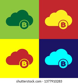 Color Cryptocurrency cloud mining icon isolated on color backgrounds. Blockchain technology, bitcoin, digital money market, cryptocoin wallet. Vector Illustration