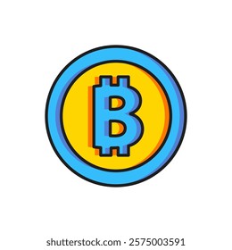 Color Cryptocurrency coin Bitcoin icon isolated on white background. Physical bit coin. Blockchain based secure crypto currency. Flat filled outline style with shadow. Vector