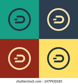 Color Cryptocurrency coin Dash icon isolated on color background. Digital currency. Altcoin symbol. Blockchain based secure crypto currency. Vintage style drawing. Vector Illustration