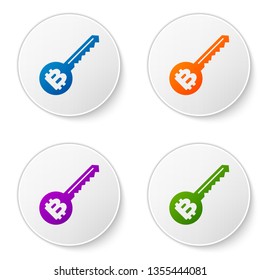 Color Cryptocurrency key icon isolated on white background. Concept of cyber security or private key, digital key with technology interface. Set icons in circle buttons. Vector Illustration
