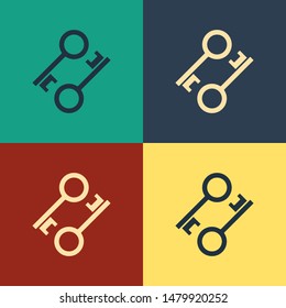 Color Cryptocurrency key icon isolated on color background. Concept of cyber security or private key, digital key with technology interface. Vintage style drawing. Vector Illustration