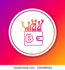 Color Cryptocurrency wallet line icon isolated on color background. Wallet and bitcoin sign. Mining concept. Money, payment, cash, pay icon. Circle white button. Vector Illustration