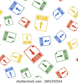 Color CSV file document icons. Download CSV button icon isolated seamless pattern on white background. Vector.