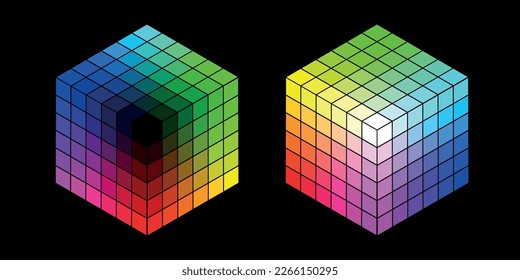 teoría de color RGB de cubo de color y CMYK 