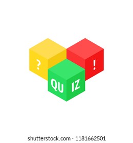 color cubes like quiz icon. concept of quizz time game entertainment and examination button. flat simple style trend modern graphic design art element isolated on white background