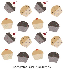 Color cup cake pattern in cute flat style. Vector cupcake background.