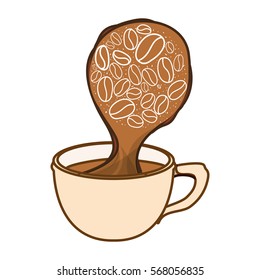Color cup steam with grain coffee icon, vector illustration