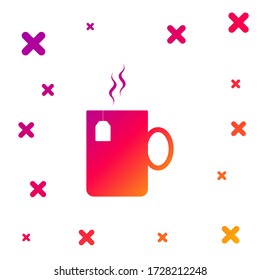 Color Cup of tea with tea bag icon isolated on white background. Gradient random dynamic shapes. Vector Illustration