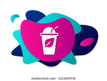Copa de color de té con icono de hoja aislado en fondo blanco. Buena comida natural. Pancarta abstracta con formas líquidas. Vector