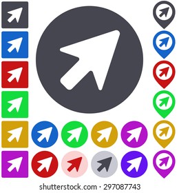 Color cursor icon, button, symbol set. Square, circle and pin versions.