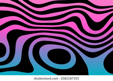Color curved line stripe moving wave on black background.