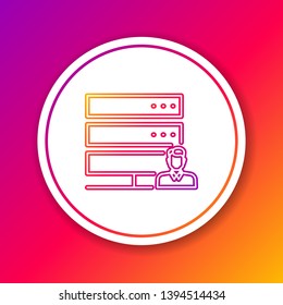 Color Customer care server line icon isolated on color background. Tech support concept with male operator. Call center sign. Circle white button. Vector Illustration