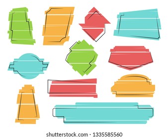 Color cut frames.  Geometric bright art style. Design elements for websites, banners and posters. Vector illustration.