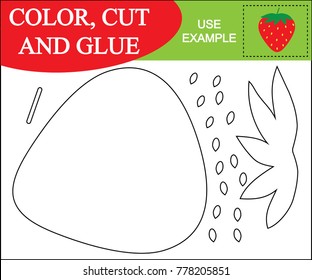Color, cut and glue to create the image of strawberry (berry). Educational game for children. 