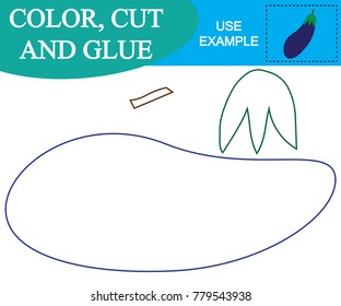Color, cut and glue to create the image of eggplant (vegetables). Educational game for children. 