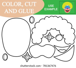 Color, cut and glue to create the image of head of clown. Game for children