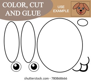 Color, cut, glue the image of face dog. Educational game for children.