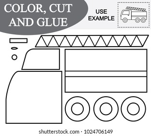 Color, cut and glue image of fire escape (car). Educational game for children. 