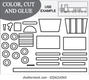 Color, cut and glue image of train. Educational game for children. 