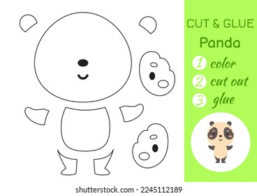 Color, cut and glue paper little panda. Cut and paste crafts activity page. Educational game for preschool children. DIY worksheet. Kids logic game, puzzle. Vector stock illustration