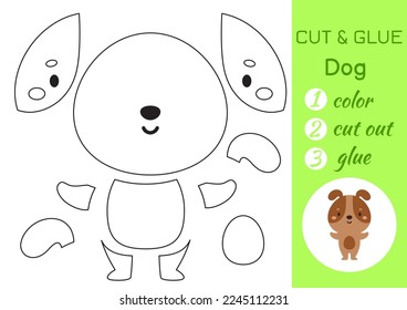 Color, cut and glue paper little dog. Cut and paste crafts activity page. Educational game for preschool children. DIY worksheet. Kids logic game, puzzle. Vector stock illustration