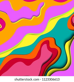 color cut paper, 3D vector illustration, topographic map