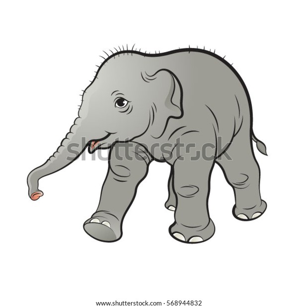 Color Cute Baby Elephant Walkvector Drawing Stock Vector Royalty Free