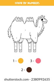 Color cute bactrian camel by numbers. Coloring page for kids. 