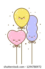 Color cute balloons isolated on white
