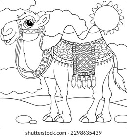 Color a cute beautiful camel. Cartoon Coloring Book for Kids - Worksheet